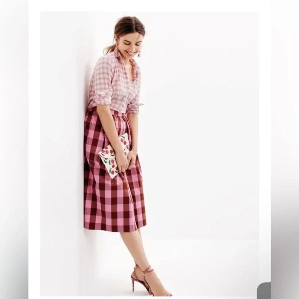 J.Crew Pink Gingham Plaid Bow Skirt Top Matching Set 4